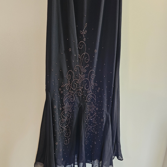 R & M Richards Navy Beaded Cocktail Slip Maxi Dress Fairy Whimsigoth Size 20 Y2K - Picture 2 of 7